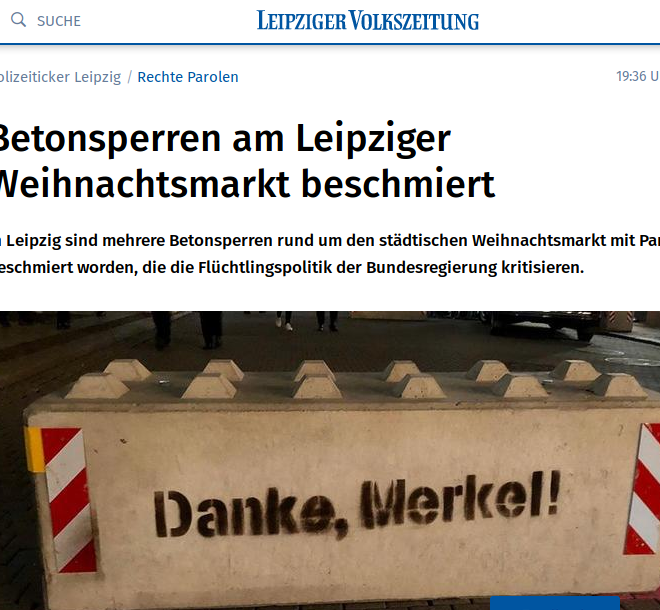 Journalisten der Leipziger Volkszeitung und die Merkel-Poller
