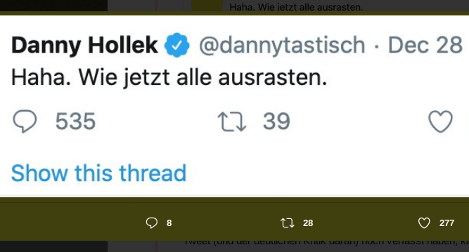 'Hahaha' - Danny Hollek kann sich vor Freude kaum halten. Er freut sich über die Entrüstung des Hetz-Videos 'Oma-Umweltsau'