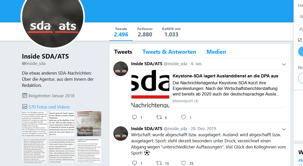 Schweizer Nachrichten­agentur SDA gibt deutschsprachigen Auslandsdienst an DPA ab