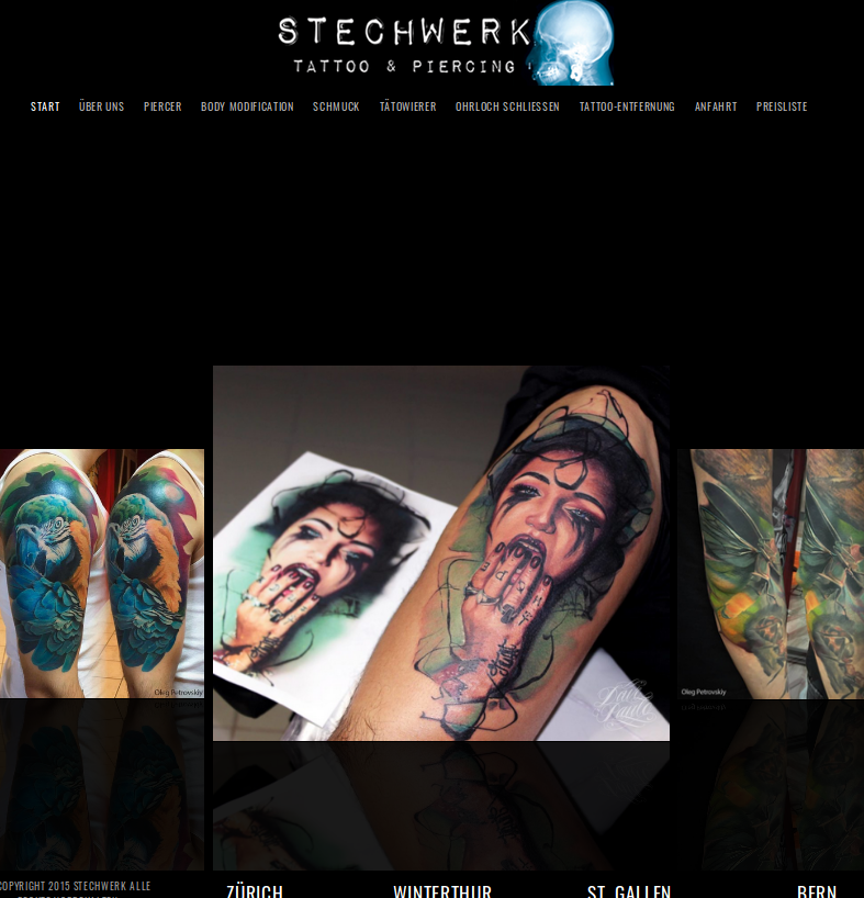 Tattoostudio-Werbung einer Kette (Quelle Bildschirmfotoausriß: Stechwerk)