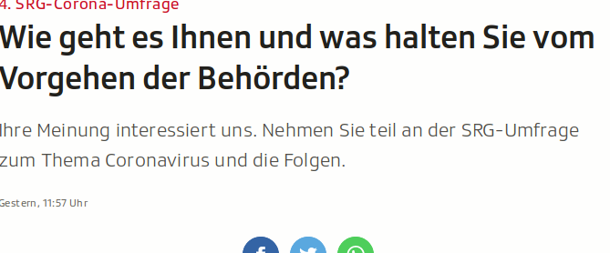Schweizer Staatsfernsehen will Meinung zu Corona-Maßnahmen herausfinden