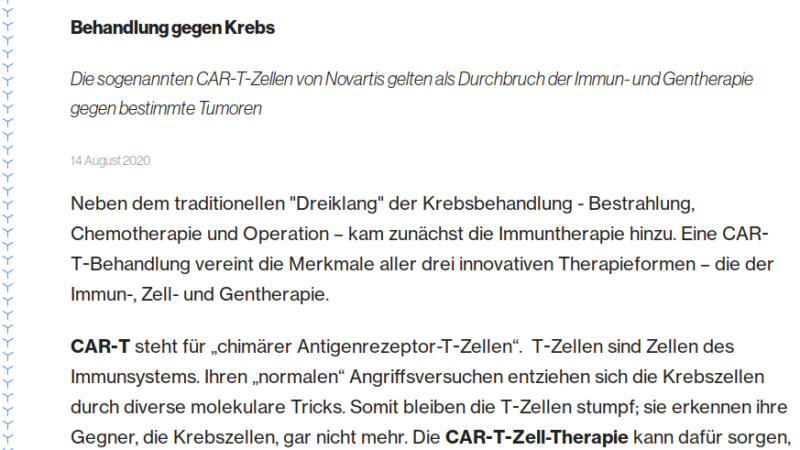 Autologe CAR-T-Zelltherapie: Steuergelder (an Pharmakonzern) für „innovative Krebstherapie“