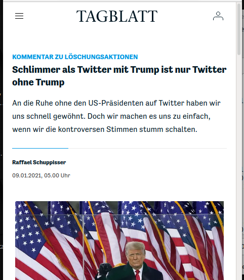 "Schlimmer als Twitter mit Trump ist nur Twitter ohne Trump" schreibt Raffael Schuppisser im St. Galler Tagblatt