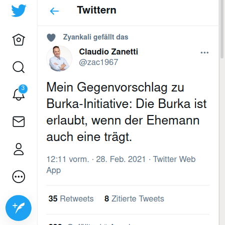SVP-Politiker Claudio Zanetti: Gegenvorschlag zur Burkainitiative