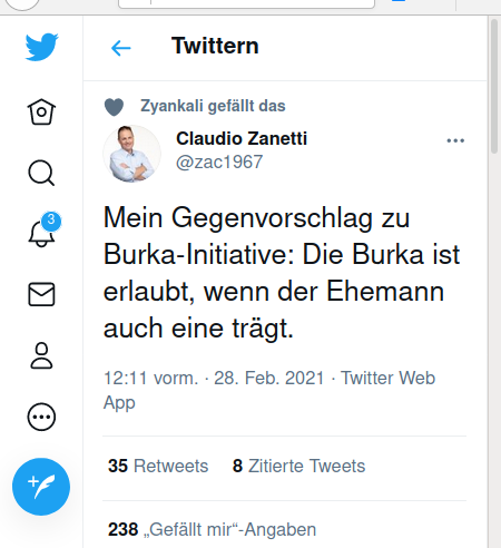 SVP-Politiker Claudio Zanetti: Gegenvorschlag zur Burkainitiative