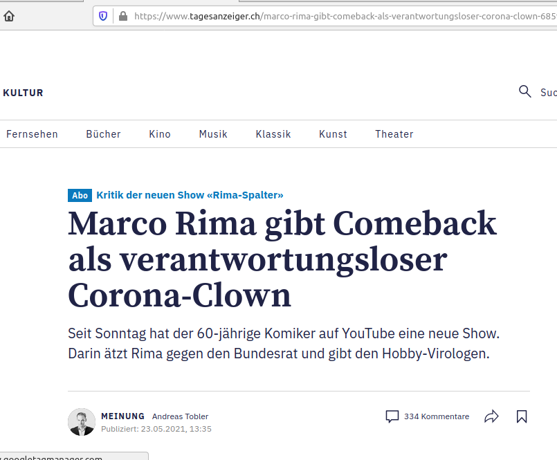 Tagi-Kultur-Redaktion: Marco Rima „verantwortungsloser Corona-Clown“, „Cancel culture“ gibt es gar nicht, außerdem sei sie gut
