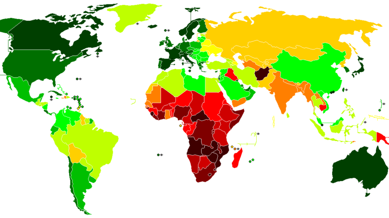 Karte Lebenserwartung nach Ländern