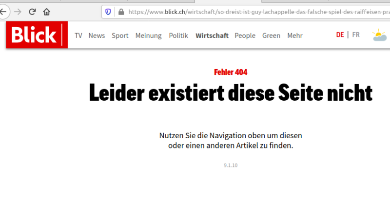 Raiffeisenchef Lachappelle ließ Buch verbieten und Blick-Artikel