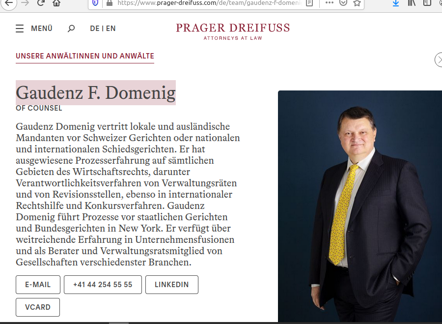 Der VR-Präsident von Burkhalter ist zugleich auch Anwalt bei der Kanzlei Prager Dreifuß (Bildschirmfotoausriß)