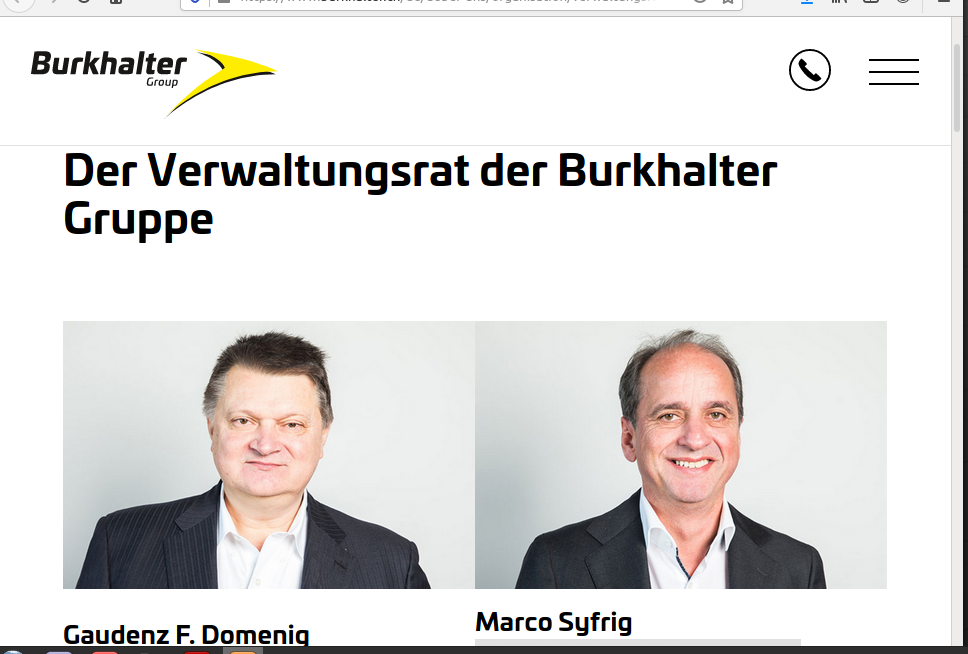 Gaudenz F. Domenig ist zusammen mit Marco Syfrig im Verwaltungsrat an der Spitze der Burkhalter-Gruppe (Bildschirmfotoausriß: Burkhalter)