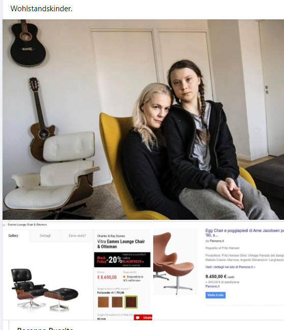 Greta Thunberg mit Mutter in 2 Sesseln für 20.000 Franken