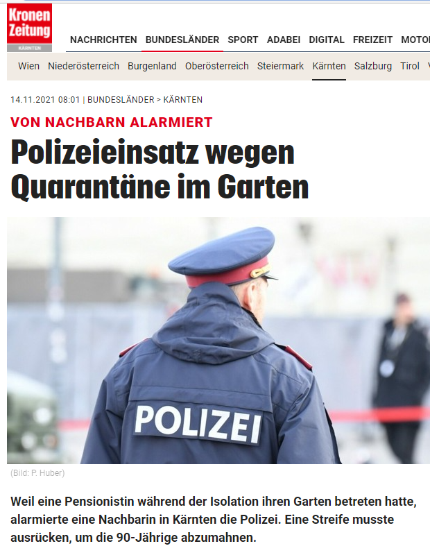 90jährige war unerlaubt im Garten: Polizeieinsatz in Österreich