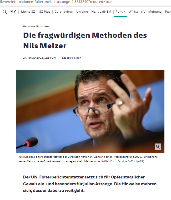 Diffamierung: Süddeutsche Zeitung greift Uno-Nils Melzer mit Rufmord-Artikel an