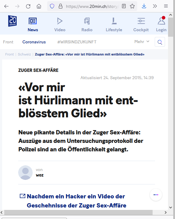Die Geschehnisse auf der Landammanfeier in Zug 2014 wurden zum medialen Dauerbrenner, die Flamme wurde von Jolanda Spieß-Hegglin permanent am brennen gehalten durch Beiträge in den sozialen Medien (Bilschirmfotoausriß: 20Min)