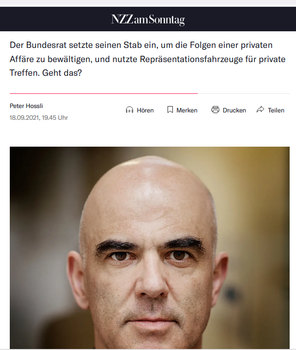 Einen weiteren kritischen Bericht Peter Hosslis über die Erpreßbarkeit durch ständige außereheliche Sexaffären des Bundesrates Berset hat Jonas Projer verhindert.