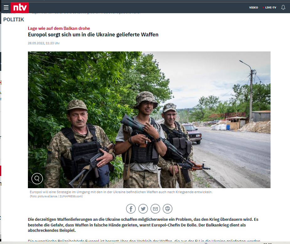 Kritik von Europol an Waffenlieferungen an Ukraine: N-TV macht (eigenen) Artikel unlesbar für Leser, die von RT kommen, ändert URL