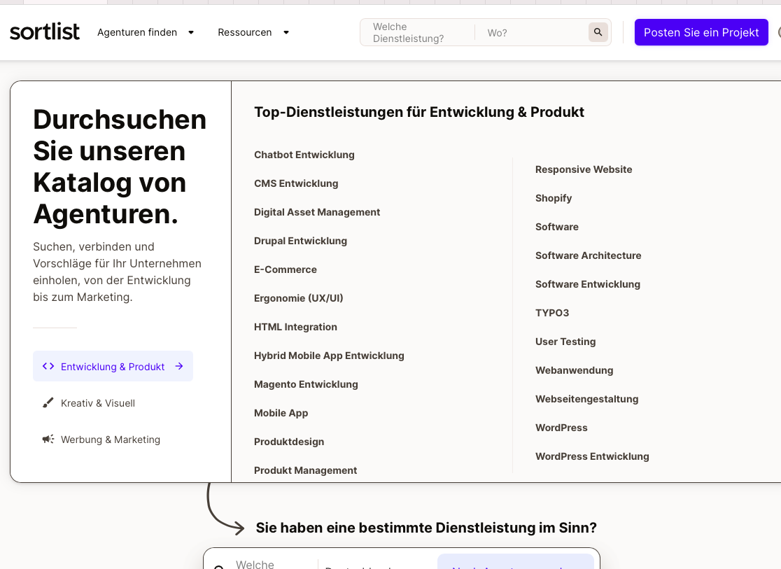 Beispiel eines Anbieters für SEO-Agenturen. Bildquelle: Sortlist.de