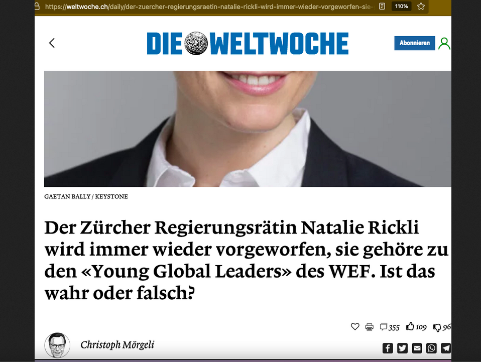 „Fake news“ von Christoph Mörgeli in der Weltwoche +++ Natalie Rickli: „Young global leader“ oder nicht?