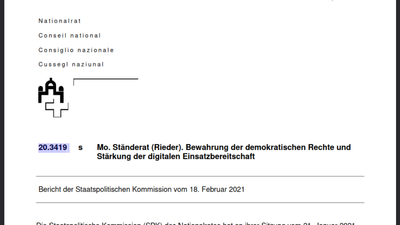 Motion 20.3419 von Beat Rieder und die Bescheidung der demokratischen Rechte im Krisenfall