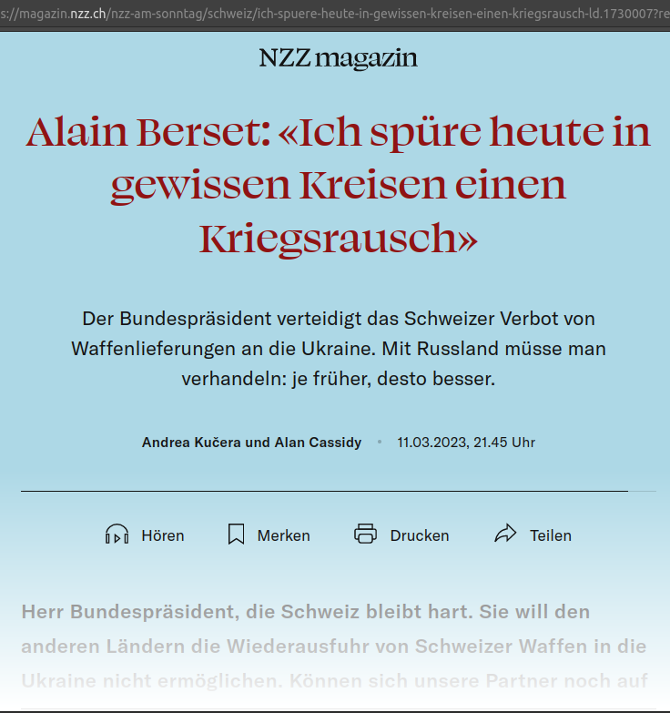 Plötzlich: Alain Berset für Friedensverhandlungen in der Ukraine und gegen “Kriegsrausch”