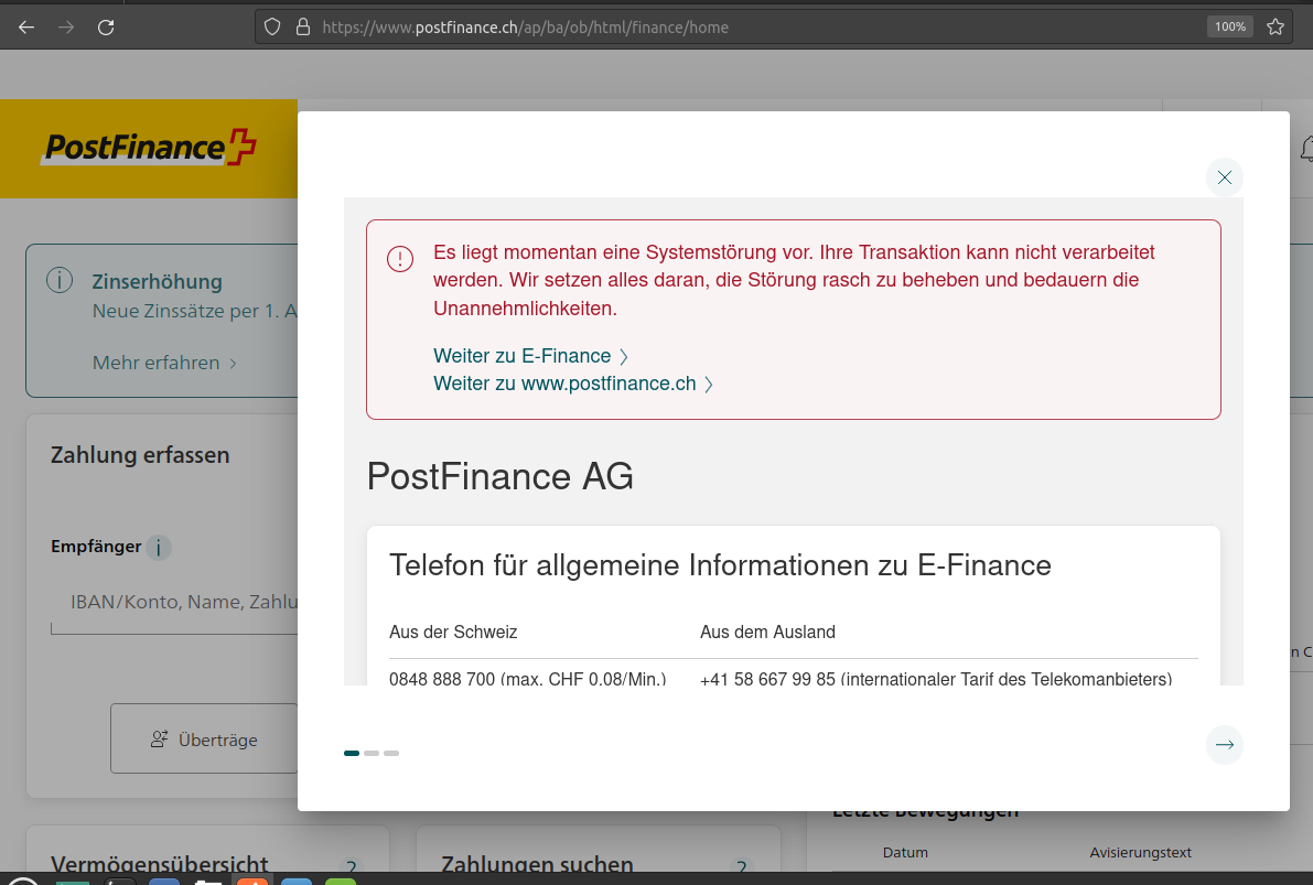 Postfinance-Störung