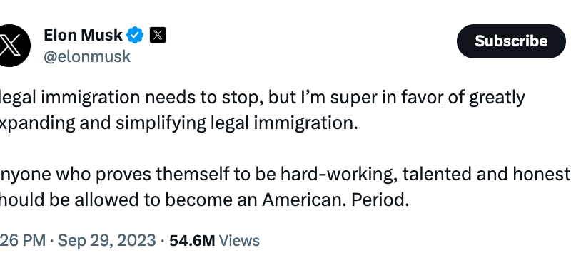 Elon Musk äußert sich zu illegaler und legaler Einwanderung