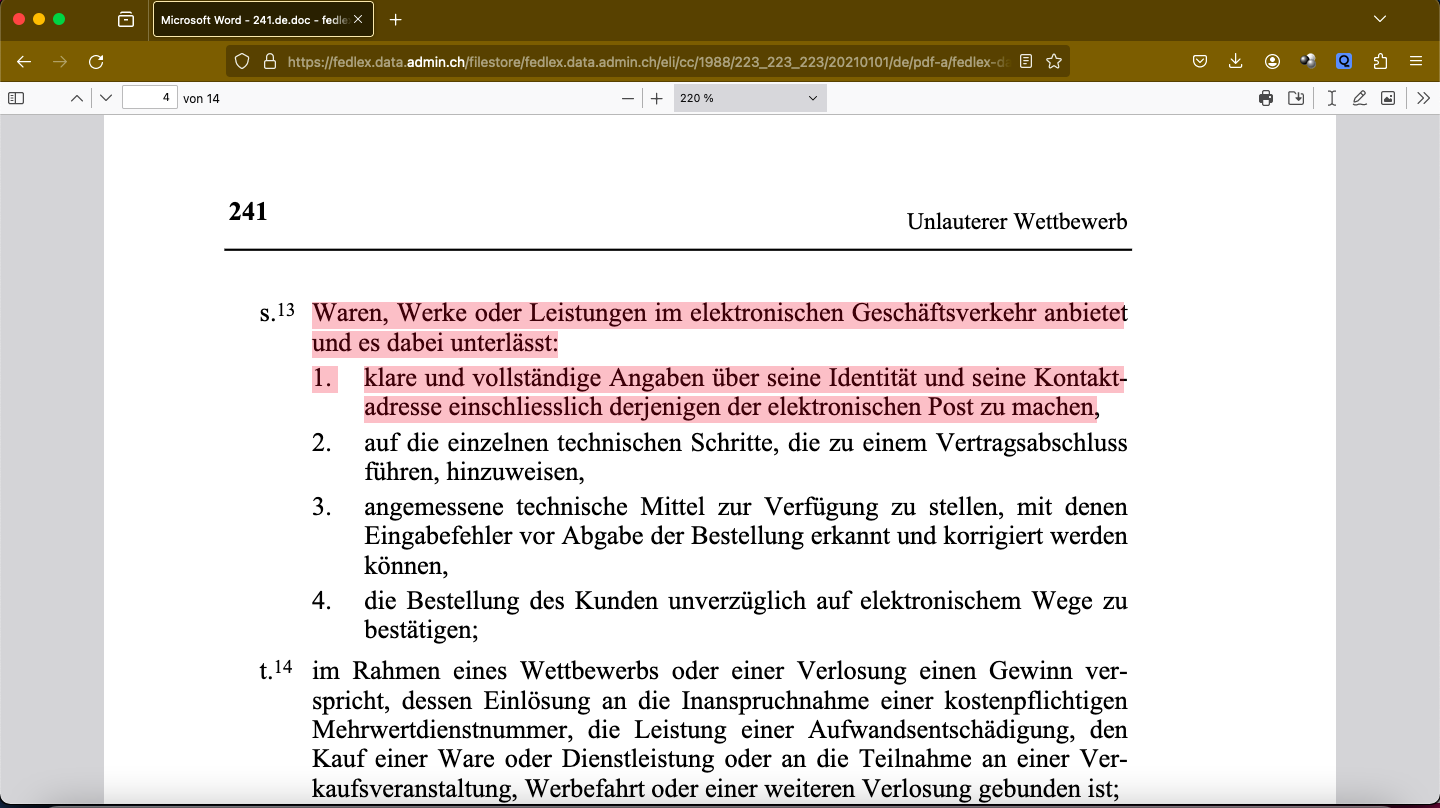 Gibt es eine Impressumspflicht in der Schweiz?