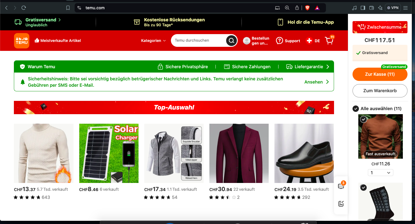 Seco forderte Änderungen: Plattform Temu Schweiz verbessert Webseite
