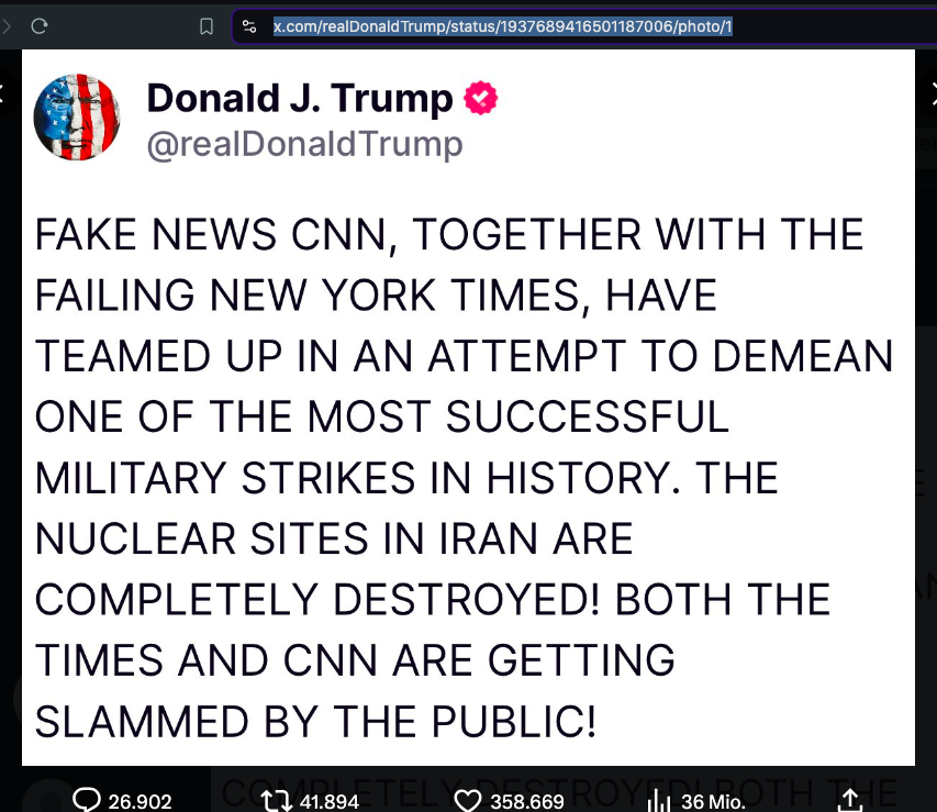 Iran / Israel / USA: Trump bezichtigt CNN und NYT der Falschmeldung