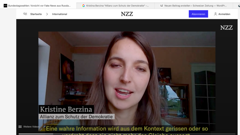 Kristina Berzina und die angebliche „Allianz zum Schutz der Demokratie“  – Fragwürdiger NZZ-Beitrag von Laurence Kaufmann