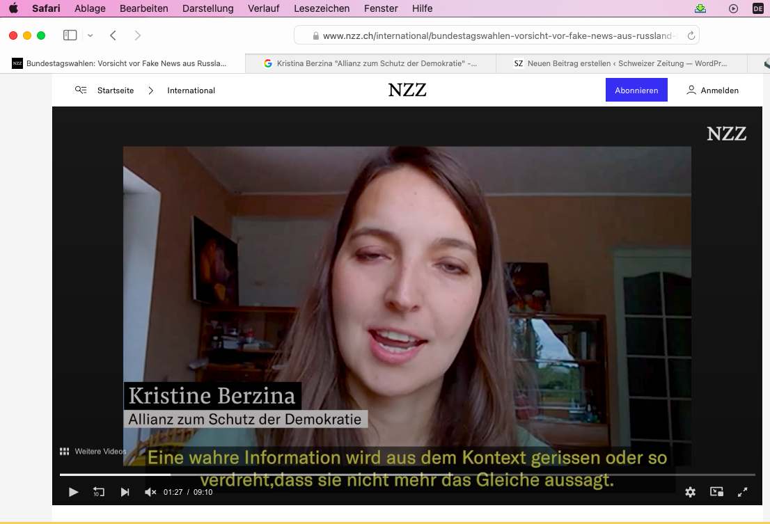 Kristina Berzina und die angebliche „Allianz zum Schutz der Demokratie“  – Fragwürdiger NZZ-Beitrag von Laurence Kaufmann