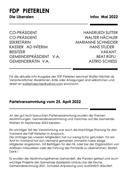 Geht die FDP den Weg der BDP? – FDP Pieterlen löst sich auf – FDP-Delegierte gegen Volksrechte und gegen KMU