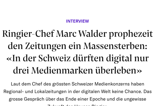 Marc Walder glaubt, nur Blick, 20Min und NZZ werden überleben