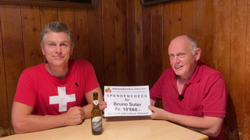 Aktionsbündnis Urkantone: 10’660 Fr. Spende an Bruno Suter überreicht