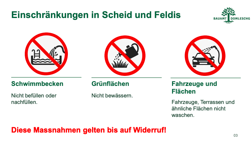Gemeinde Domleschg: Wasserknappheit in Scheid und Feldis